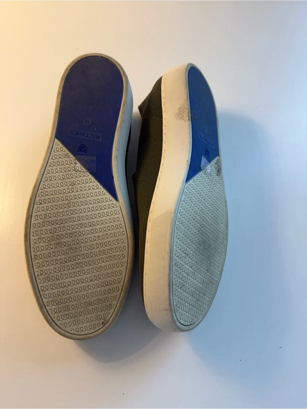 Rothy's Olive Green Slip-On Sneaker with Purple Insole